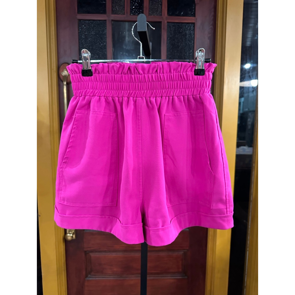 glam Hot Pink High-Waist Paperbag Shorts